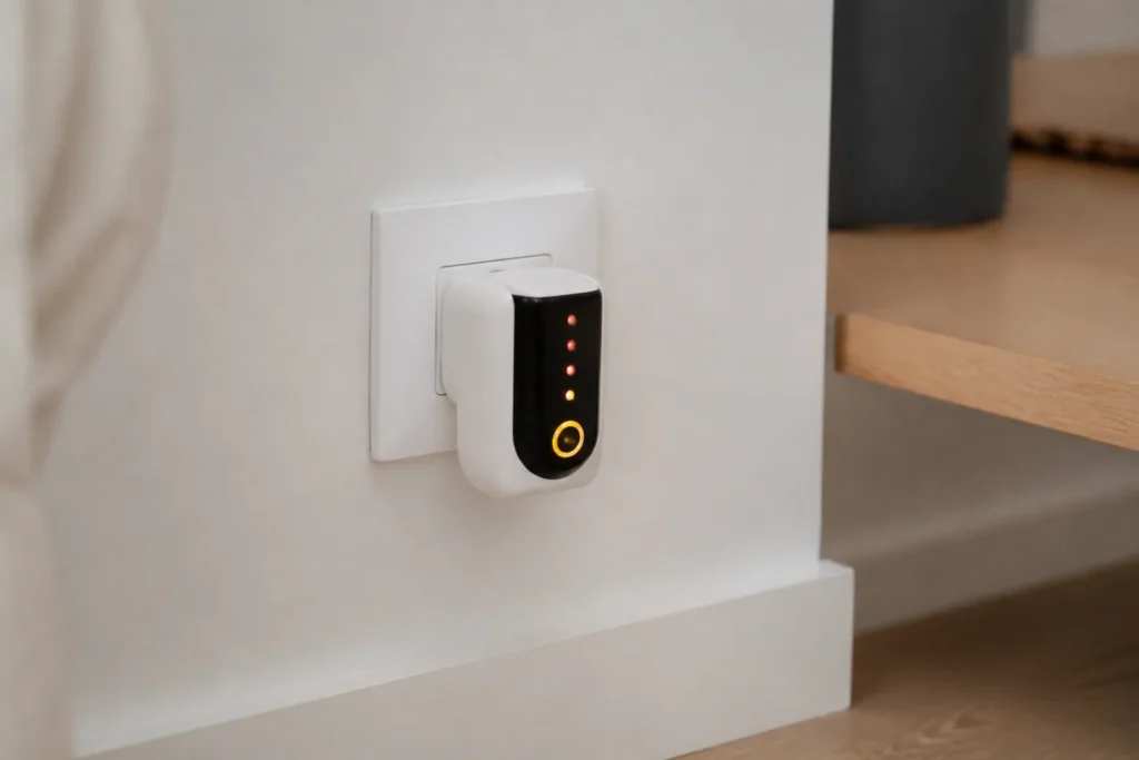 Testeur de prise electrique branche dans une prise murale