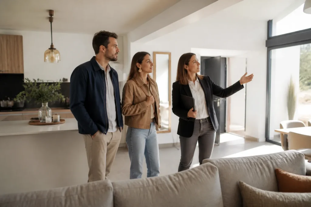 Couple visitant une maison temoin neuve
