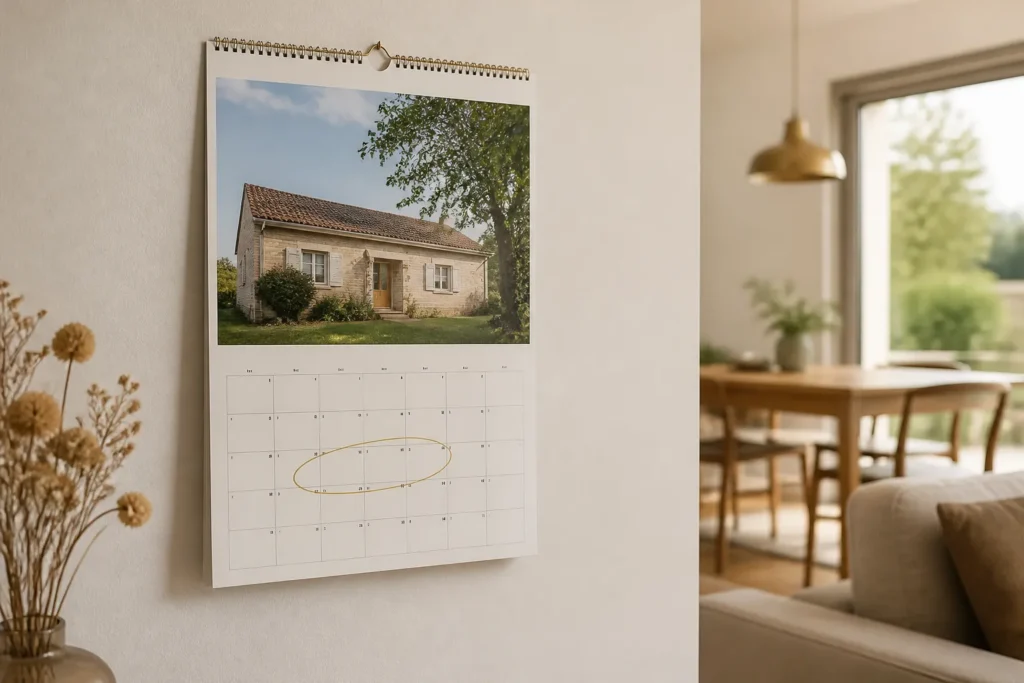 Calendrier mural avec une periode entouree