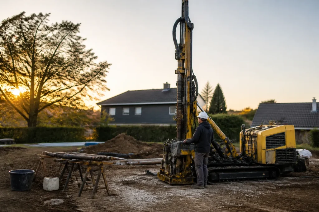Foreuse de sondage geotechnique sur un terrain a batir