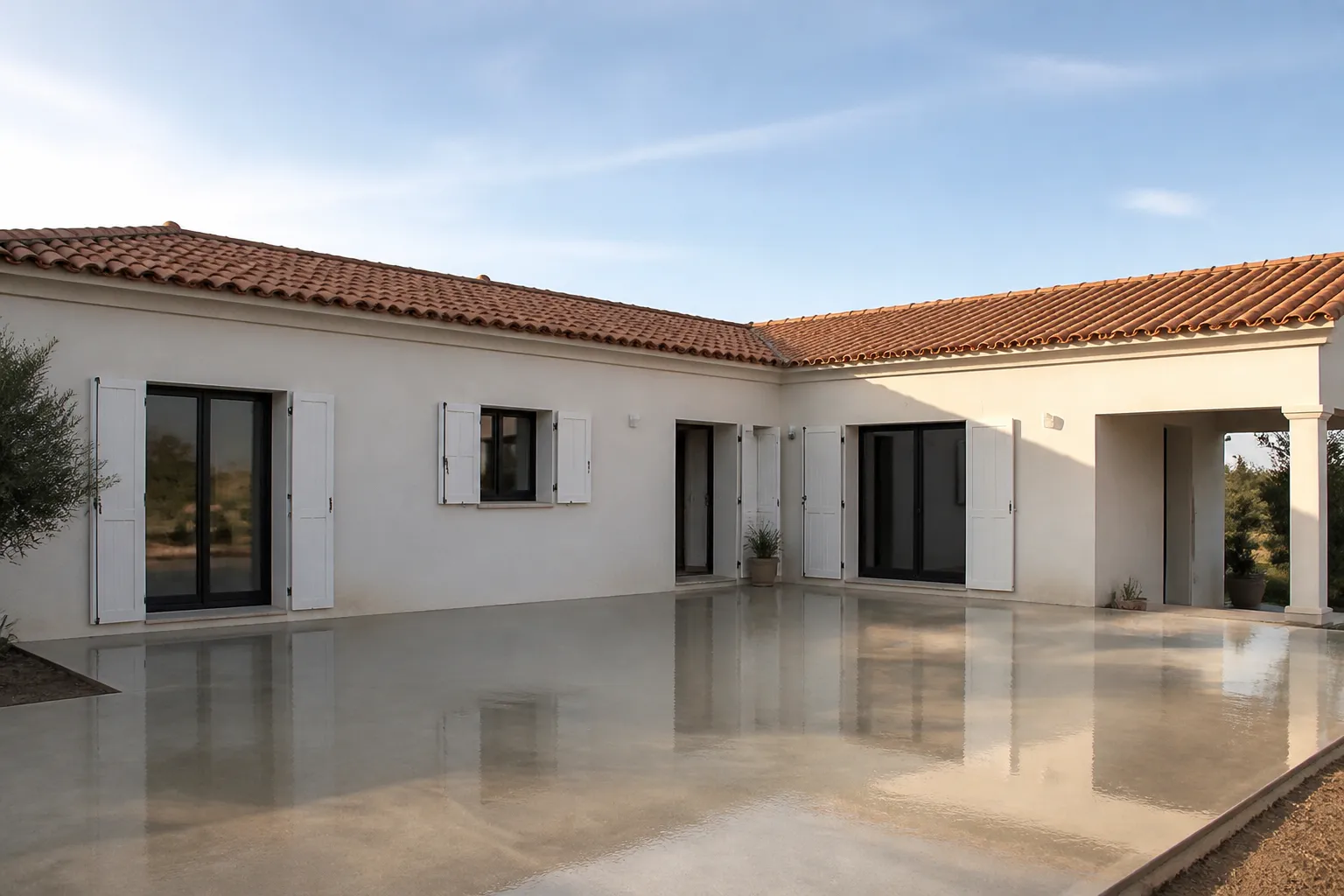 Chape fluide coulee sur plancher chauffant dans une maison neuve, Agde