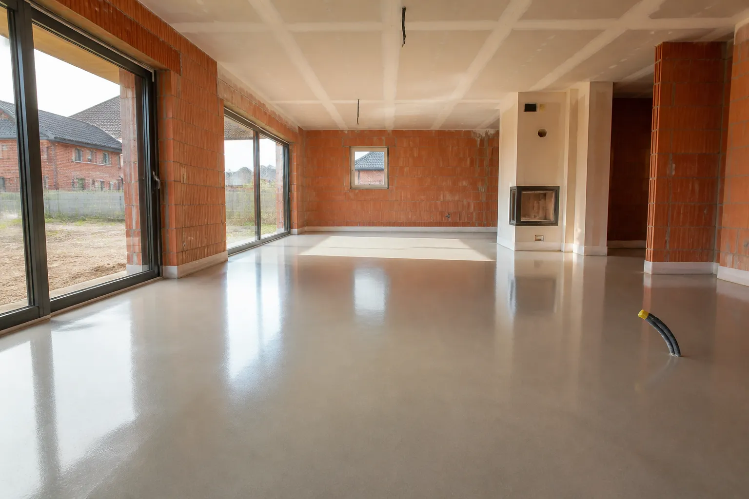 Chape fluide coulee sur plancher chauffant dans une maison neuve, Nogent-sur-Oise