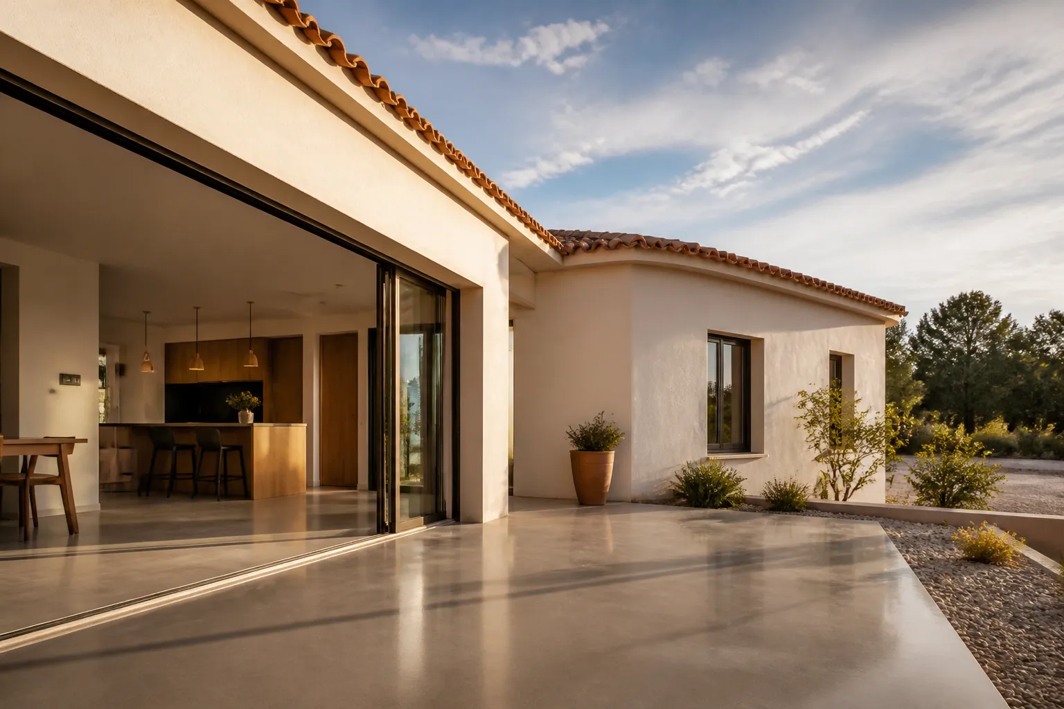 Chape fluide coulee sur plancher chauffant dans une maison neuve, Perpignan