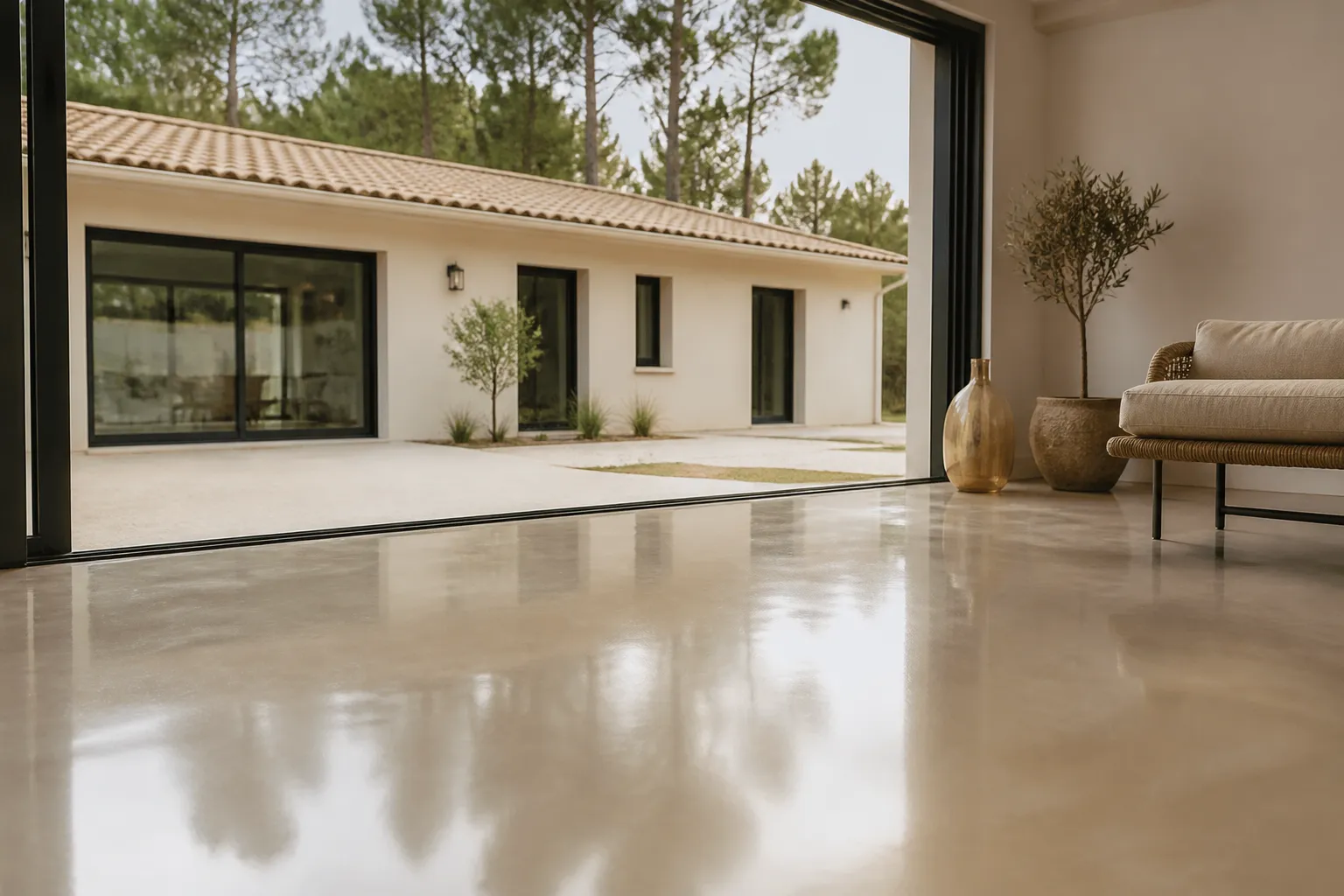 Chape fluide coulee sur plancher chauffant dans une maison neuve, Pessac
