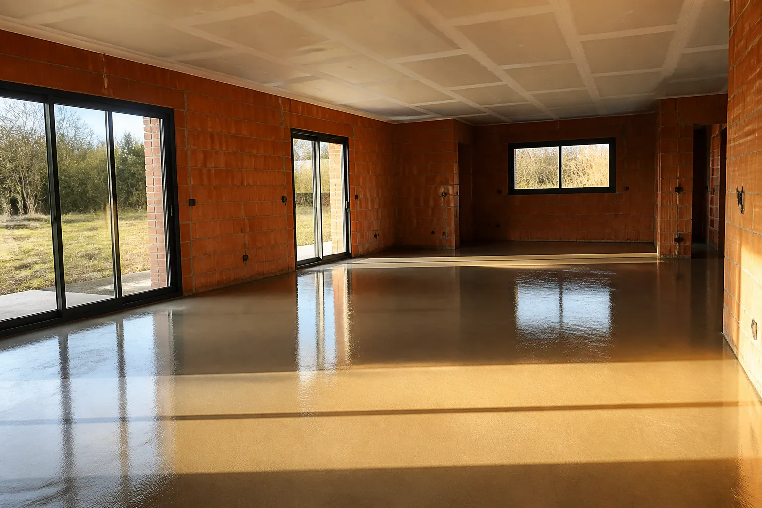 Chape fluide coulee sur plancher chauffant dans une maison neuve, Roubaix