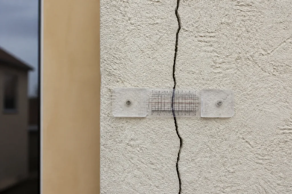 Jauge de fissure collee sur un mur