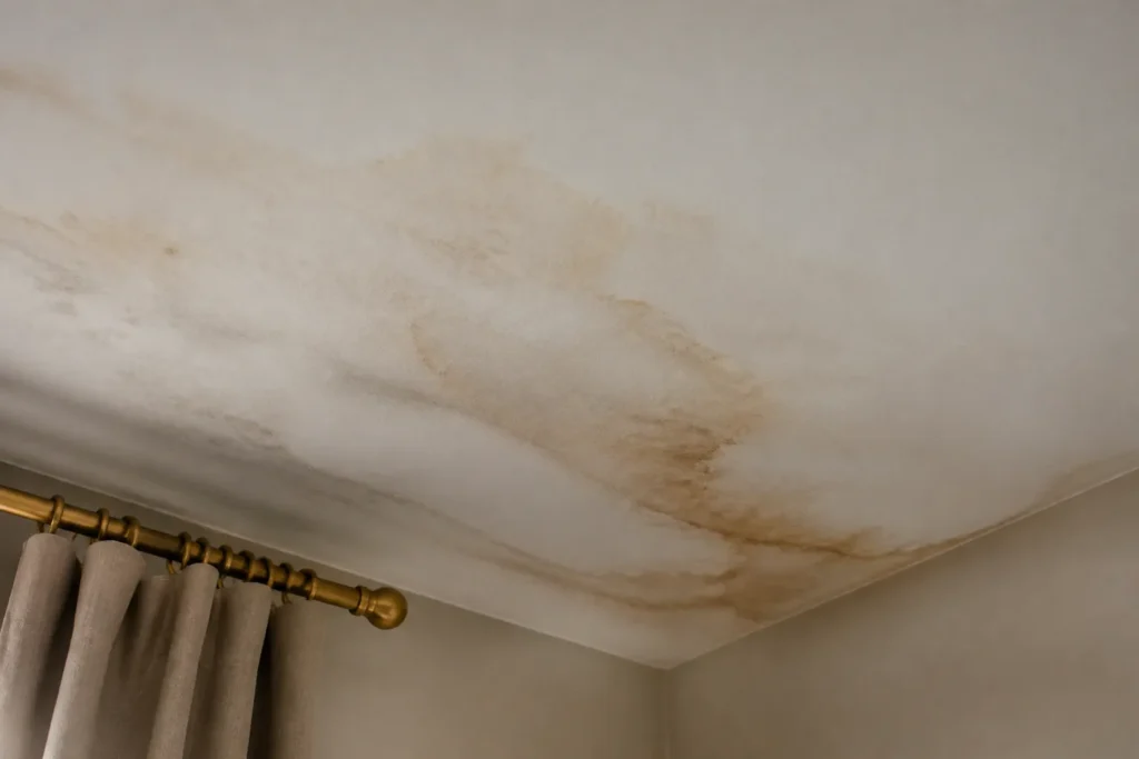Tache d infiltration au plafond sous la toiture