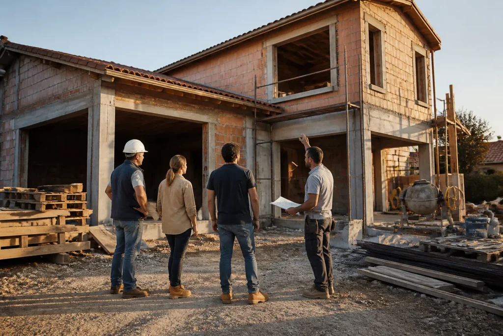 Equipe reprenant un chantier de maison inacheve