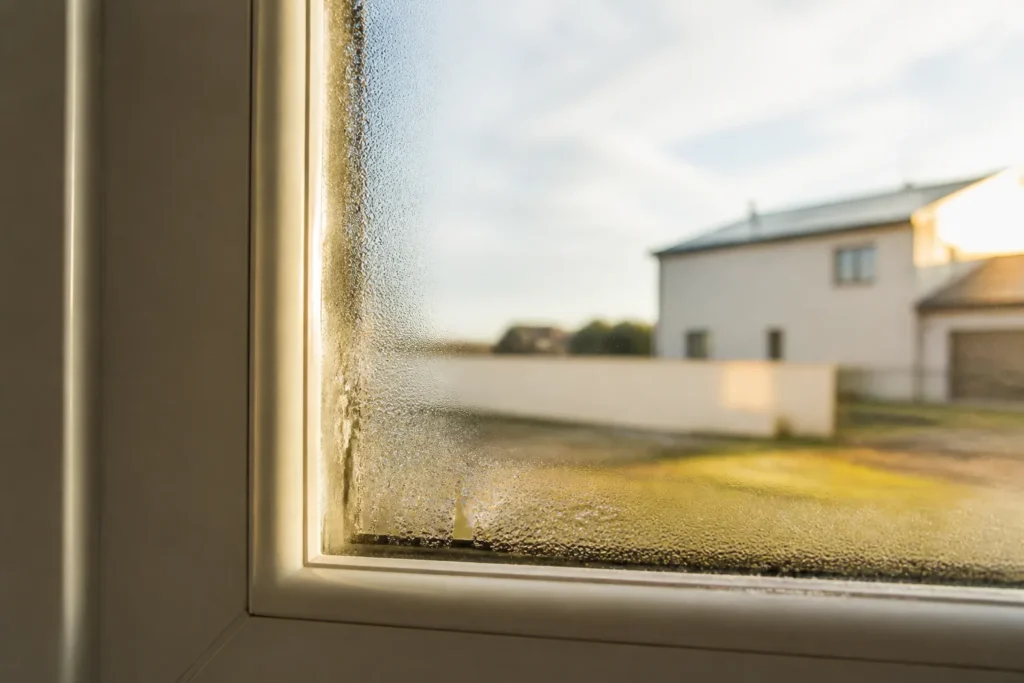 Condensation sur une fenetre de maison neuve